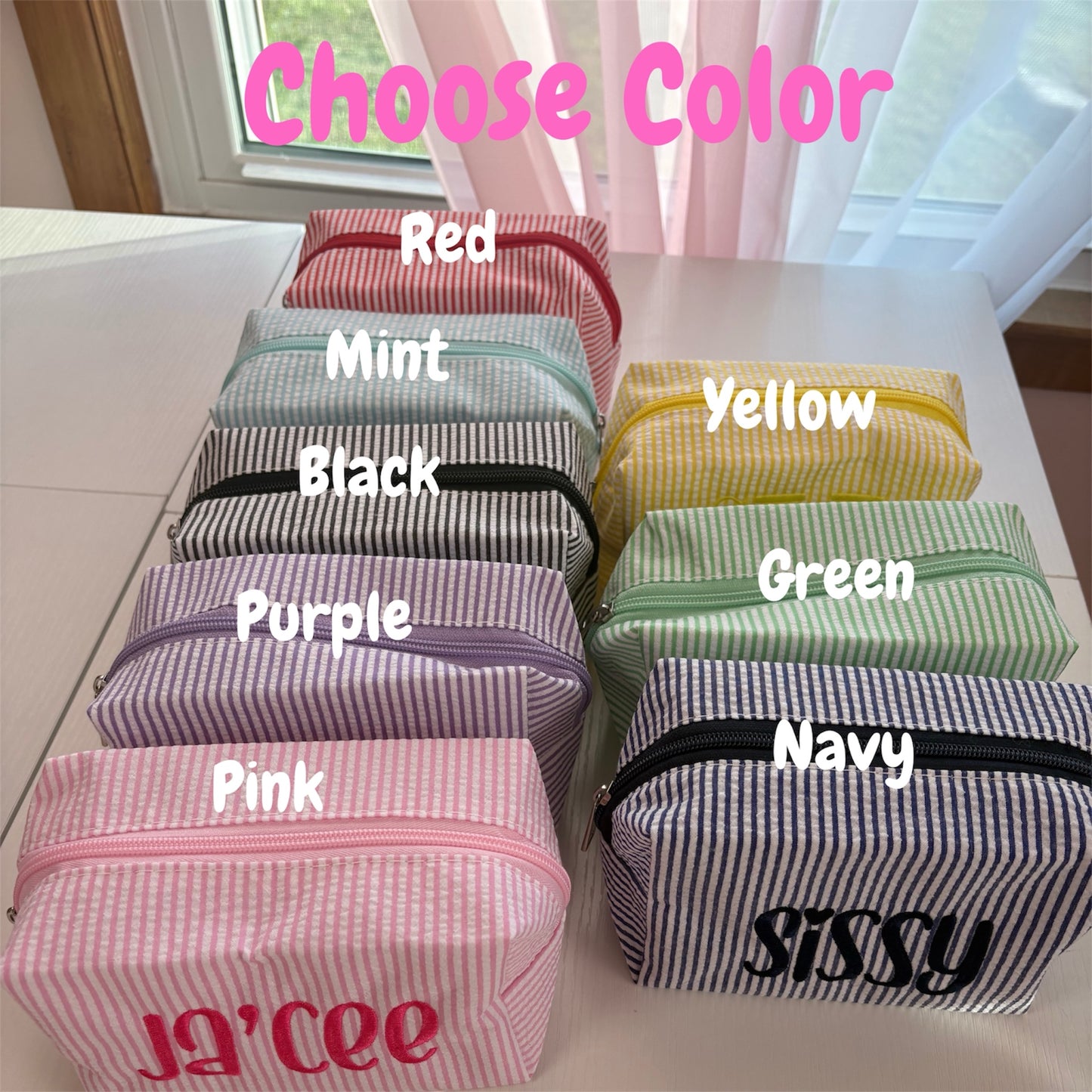 Custom SeersuckerMonogram Makeup Bag