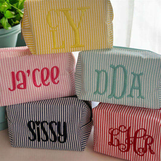 Custom SeersuckerMonogram Makeup Bag
