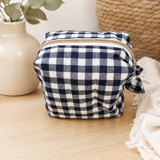 Navy plaid cosmetic bag